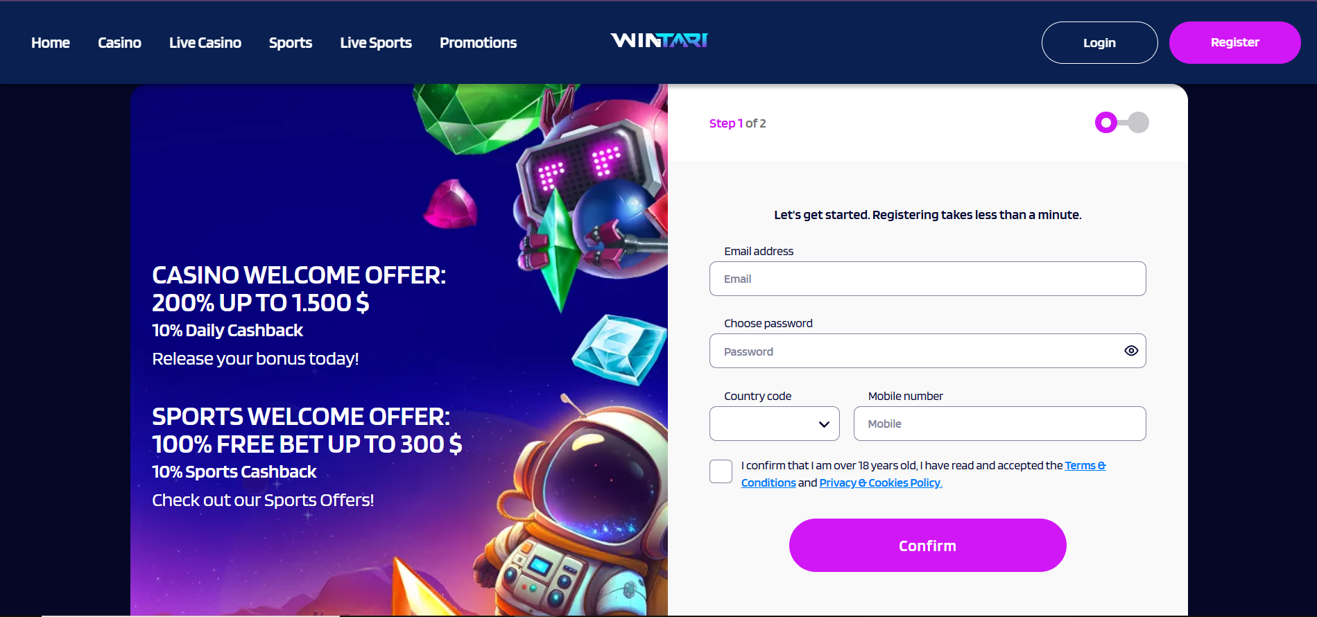WinTari login and registration
